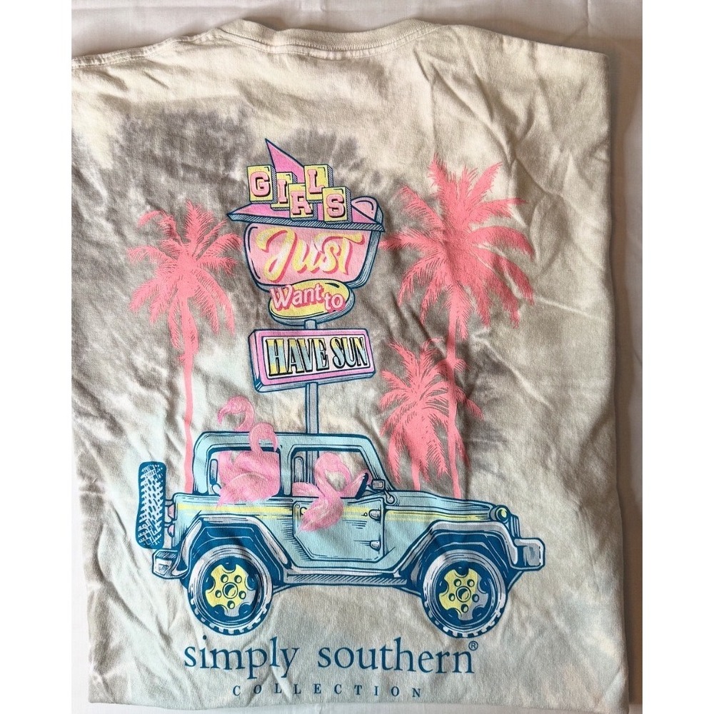 Simply Southern Girls Just Want to Have Sun Jeep Flamingo Tie Dye ShirtNWT small